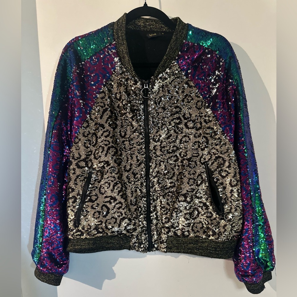 Splash Sequin Bomber Jacket in Silver and Purple - Picture 11 of 11